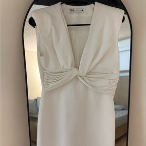 Zara Cream Twist-Front Mini Dress